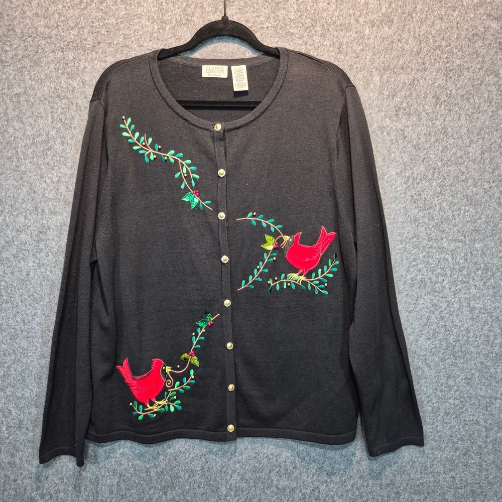 VTG 90s Classic Elements 16/18 Embellished Cardinal Cardigan Cottagecore